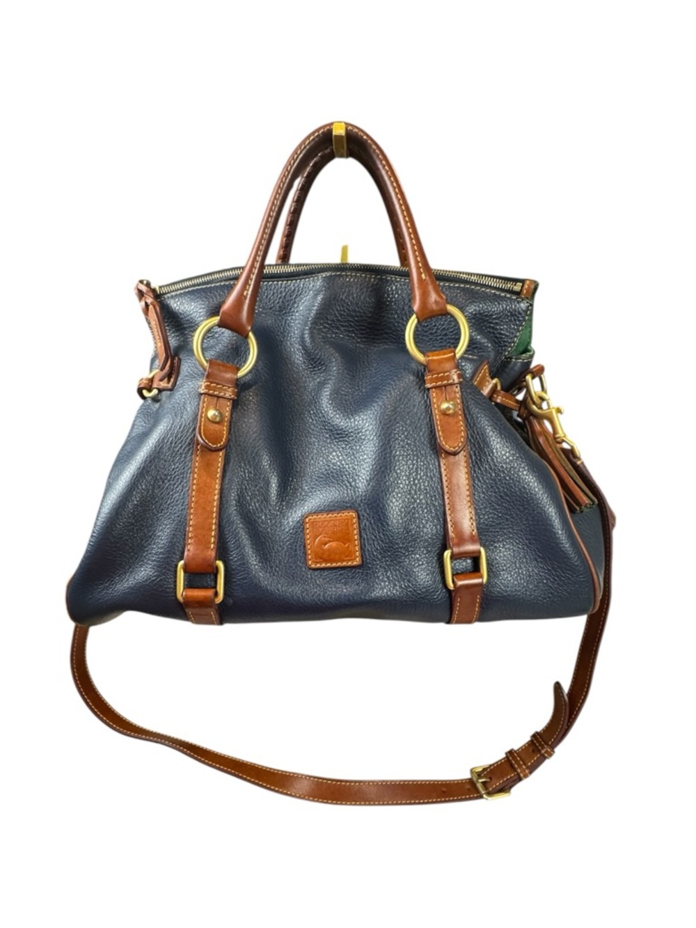 Vintage Dooney & Bourke Large Navy Florentine Pebbled Leather Satchel & Dust Bag